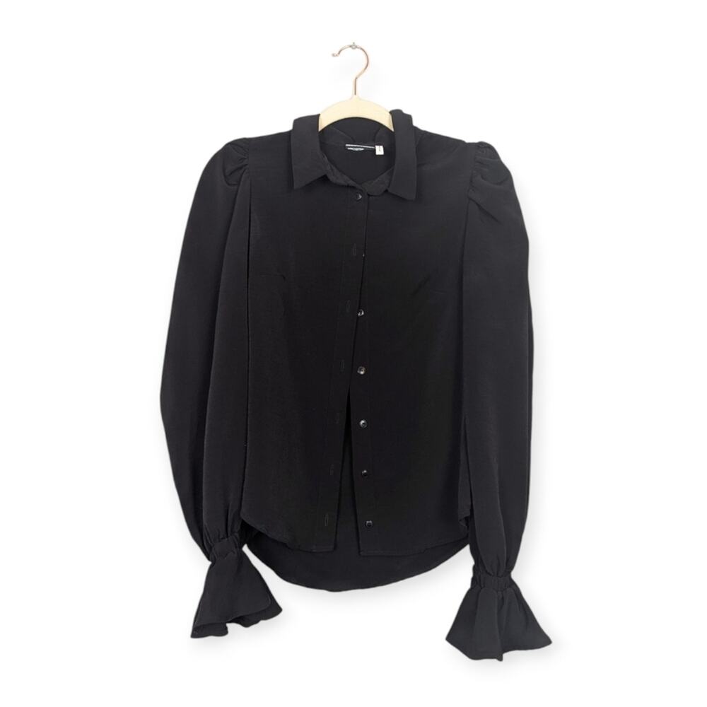 ASOS Design Curve Black Volume Sleeved Ruffle Cuffs Soft Shirt